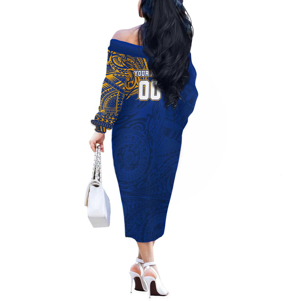 Personalized West Coast Eagles Polynesian Off The Shoulder Long Sleeve Dress Tribal Chest and Sleeve Tattoo Heritage Warrior