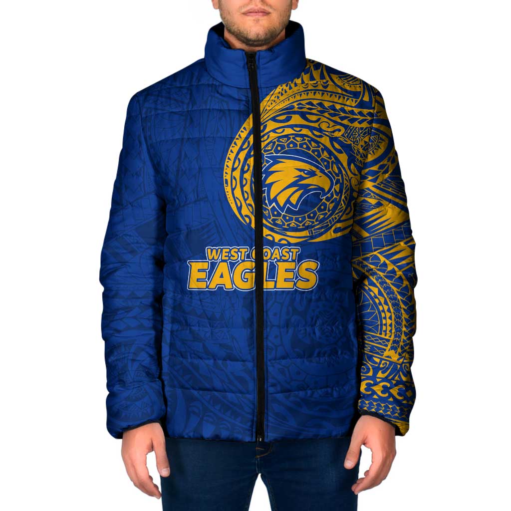 Personalized West Coast Eagles Polynesian Padded Jacket Tribal Chest and Sleeve Tattoo Heritage Warrior