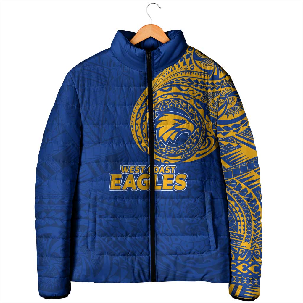 Personalized West Coast Eagles Polynesian Padded Jacket Tribal Chest and Sleeve Tattoo Heritage Warrior