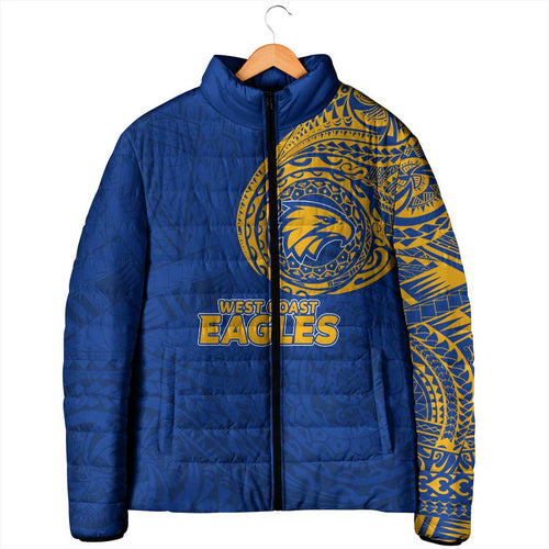 Personalized West Coast Eagles Polynesian Padded Jacket Tribal Chest and Sleeve Tattoo Heritage Warrior