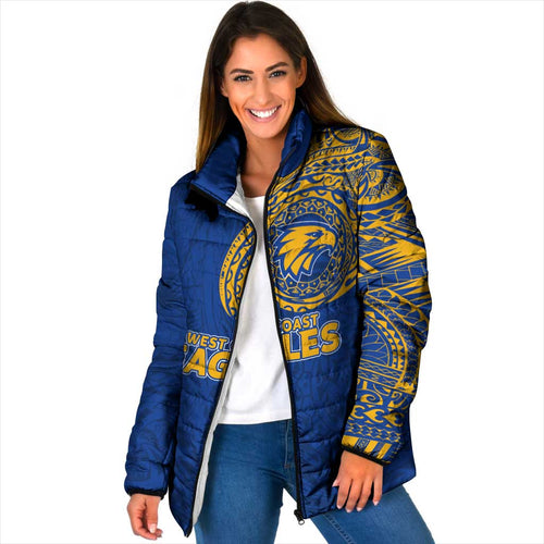 Personalized West Coast Eagles Polynesian Padded Jacket Tribal Chest and Sleeve Tattoo Heritage Warrior