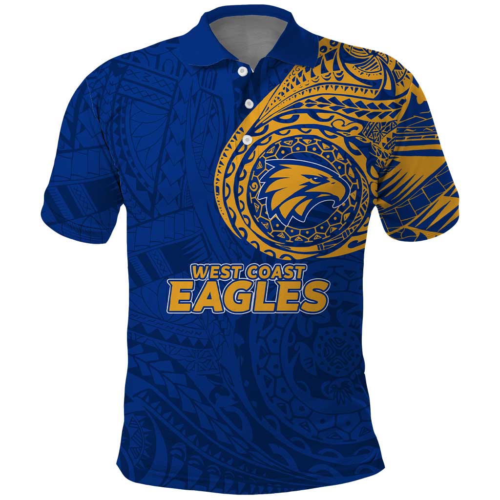 Personalized West Coast Eagles Polynesian Polo Shirt Tribal Chest and Sleeve Tattoo Heritage Warrior