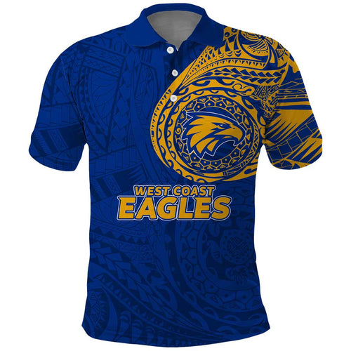 Personalized West Coast Eagles Polynesian Polo Shirt Tribal Chest and Sleeve Tattoo Heritage Warrior