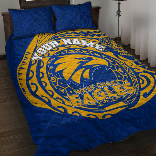 Personalized West Coast Eagles Polynesian Quilt Bed Set Tribal Chest and Sleeve Tattoo Heritage Warrior