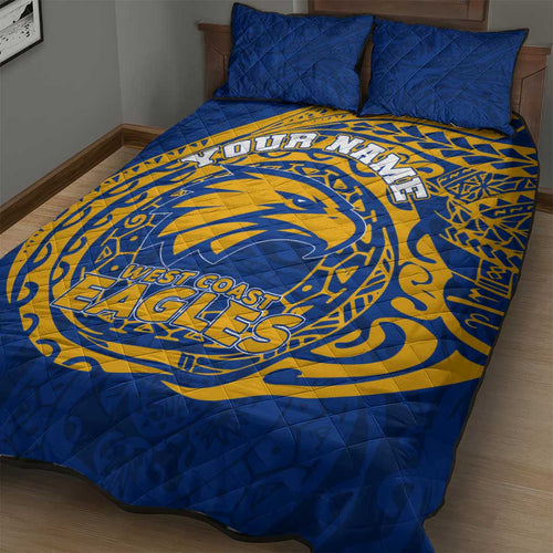 Personalized West Coast Eagles Polynesian Quilt Bed Set Tribal Chest and Sleeve Tattoo Heritage Warrior