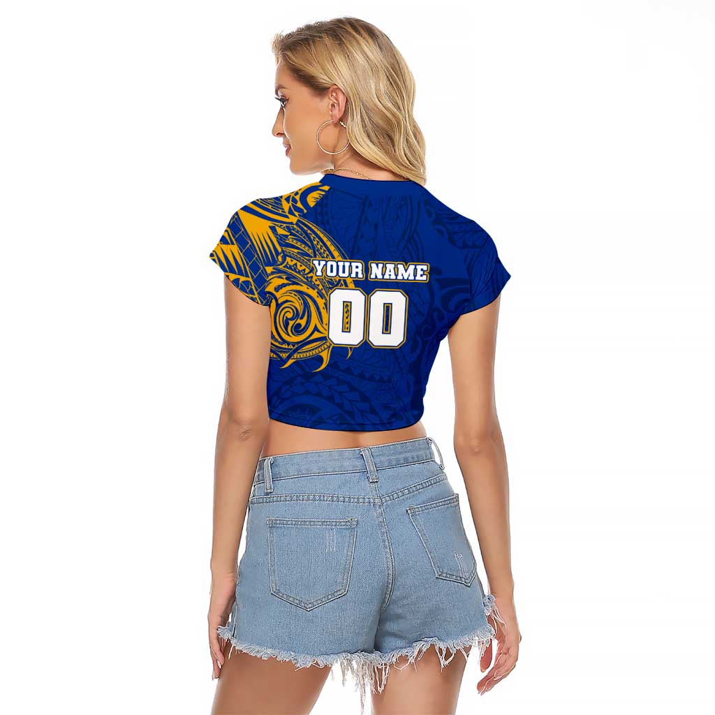 Personalized West Coast Eagles Polynesian Raglan Cropped T Shirt Tribal Chest and Sleeve Tattoo Heritage Warrior
