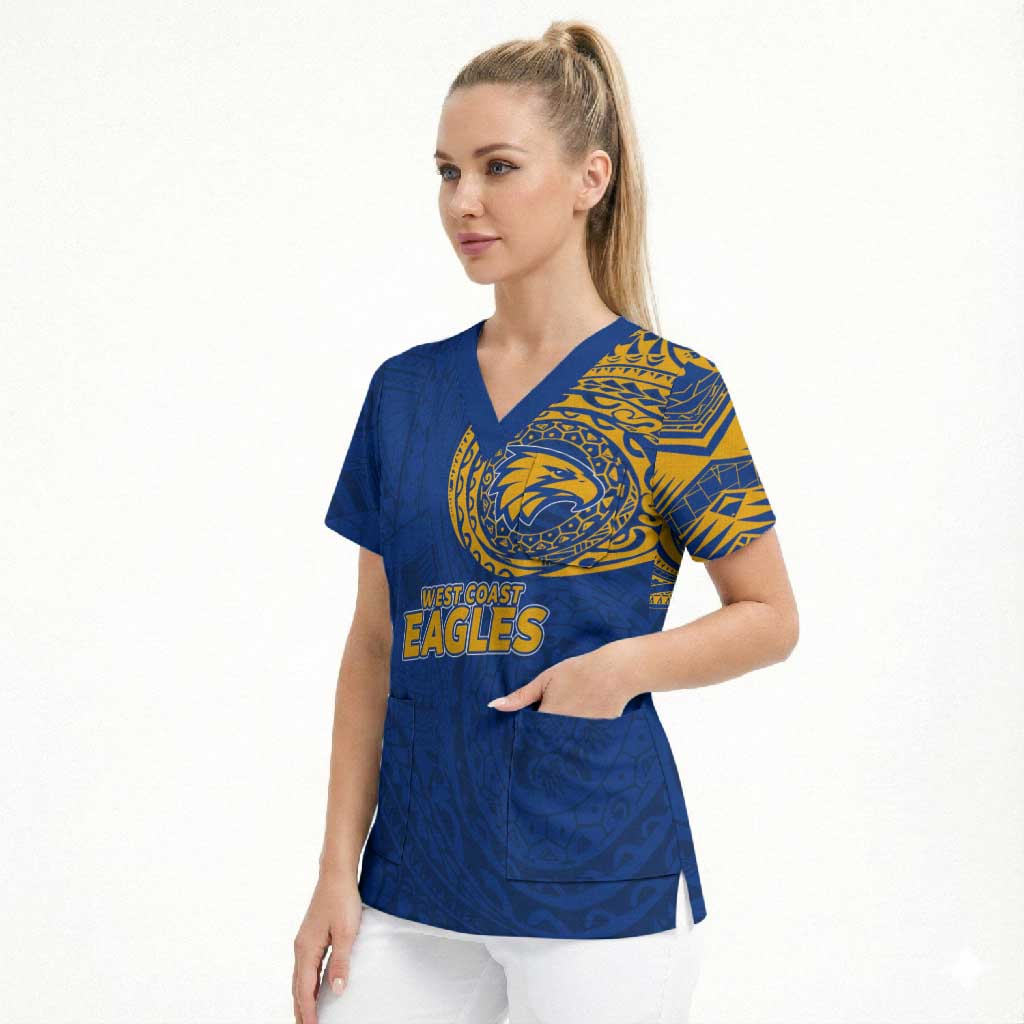 Personalized West Coast Eagles Polynesian Scrub Top Tribal Chest and Sleeve Tattoo Heritage Warrior