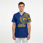Personalized West Coast Eagles Polynesian Scrub Top Tribal Chest and Sleeve Tattoo Heritage Warrior