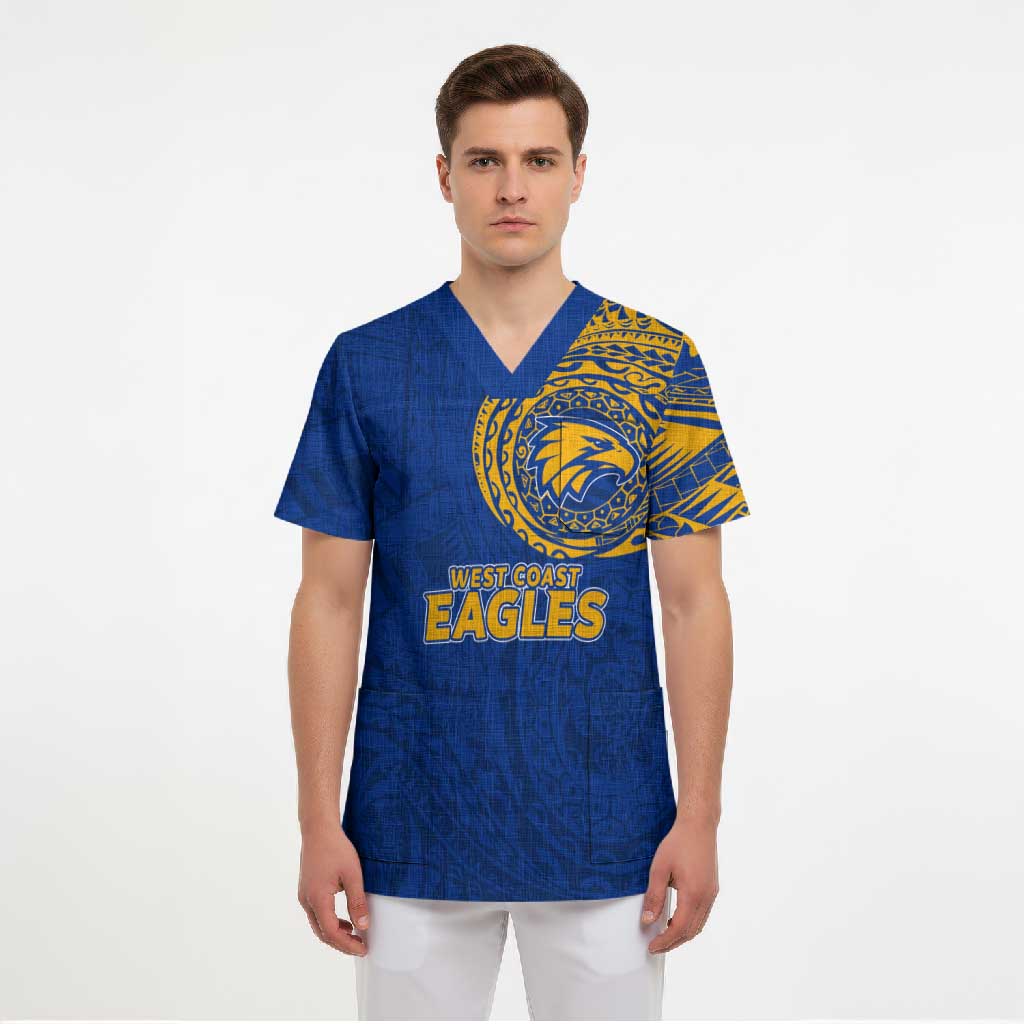 Personalized West Coast Eagles Polynesian Scrub Top Tribal Chest and Sleeve Tattoo Heritage Warrior