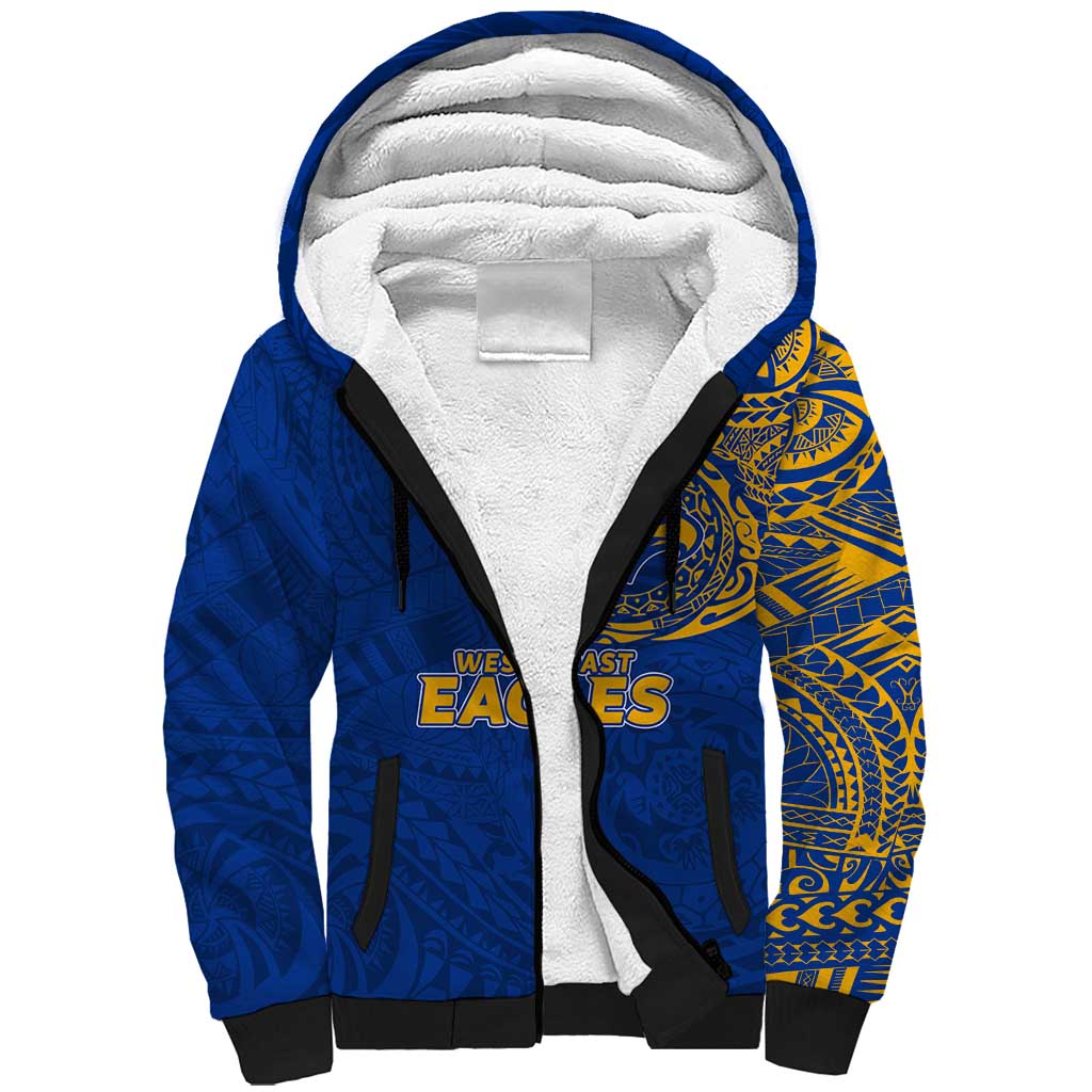 Personalized West Coast Eagles Polynesian Sherpa Hoodie Tribal Chest and Sleeve Tattoo Heritage Warrior