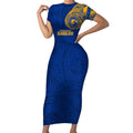 Personalized West Coast Eagles Polynesian Short Sleeve Bodycon Dress Tribal Chest and Sleeve Tattoo Heritage Warrior