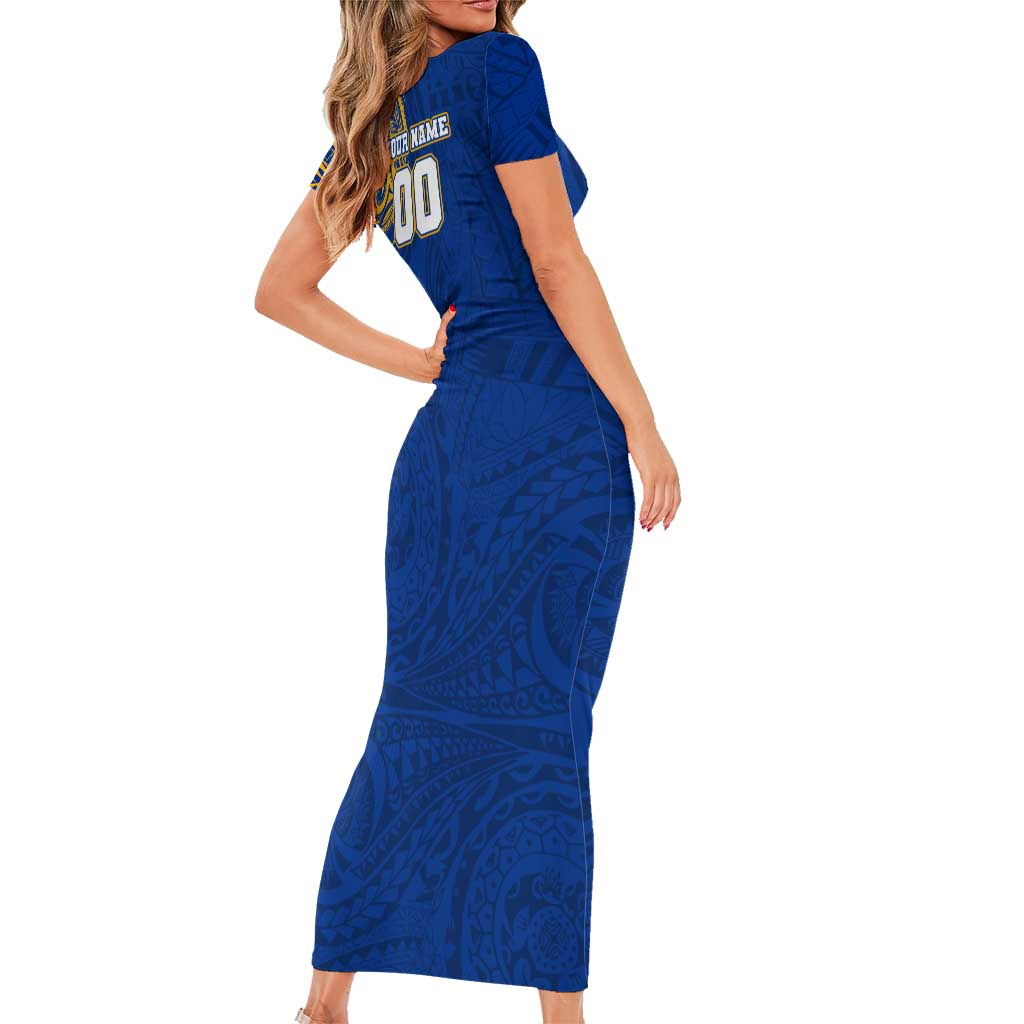 Personalized West Coast Eagles Polynesian Short Sleeve Bodycon Dress Tribal Chest and Sleeve Tattoo Heritage Warrior