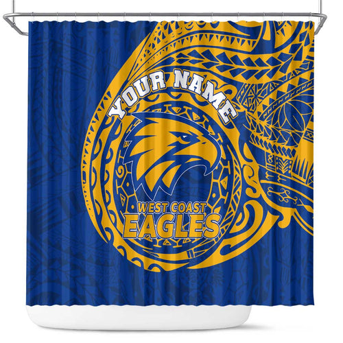 Personalized West Coast Eagles Polynesian Shower Curtain Tribal Chest and Sleeve Tattoo Heritage Warrior