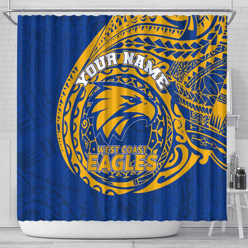 Personalized West Coast Eagles Polynesian Shower Curtain Tribal Chest and Sleeve Tattoo Heritage Warrior