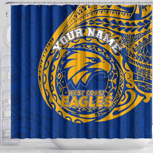 Personalized West Coast Eagles Polynesian Shower Curtain Tribal Chest and Sleeve Tattoo Heritage Warrior