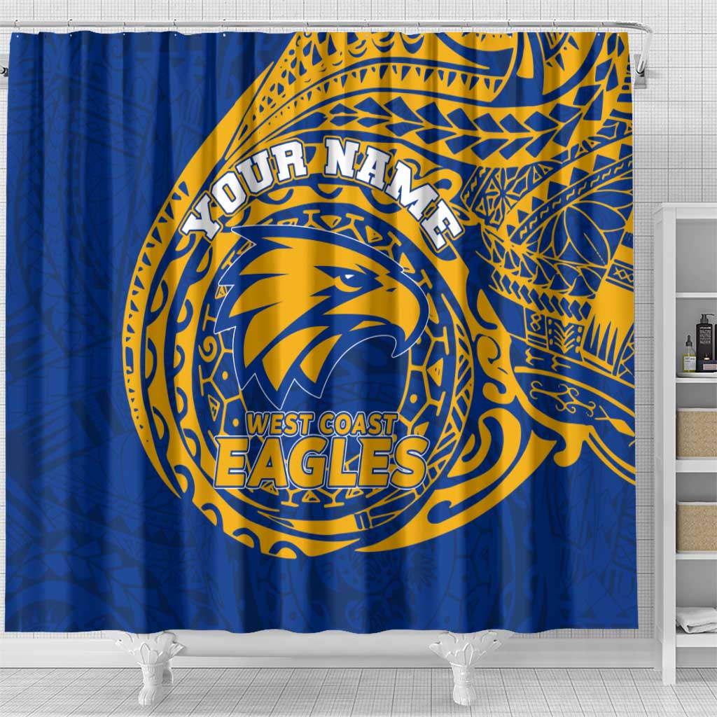 Personalized West Coast Eagles Polynesian Shower Curtain Tribal Chest and Sleeve Tattoo Heritage Warrior