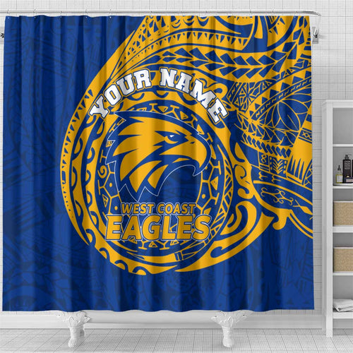Personalized West Coast Eagles Polynesian Shower Curtain Tribal Chest and Sleeve Tattoo Heritage Warrior