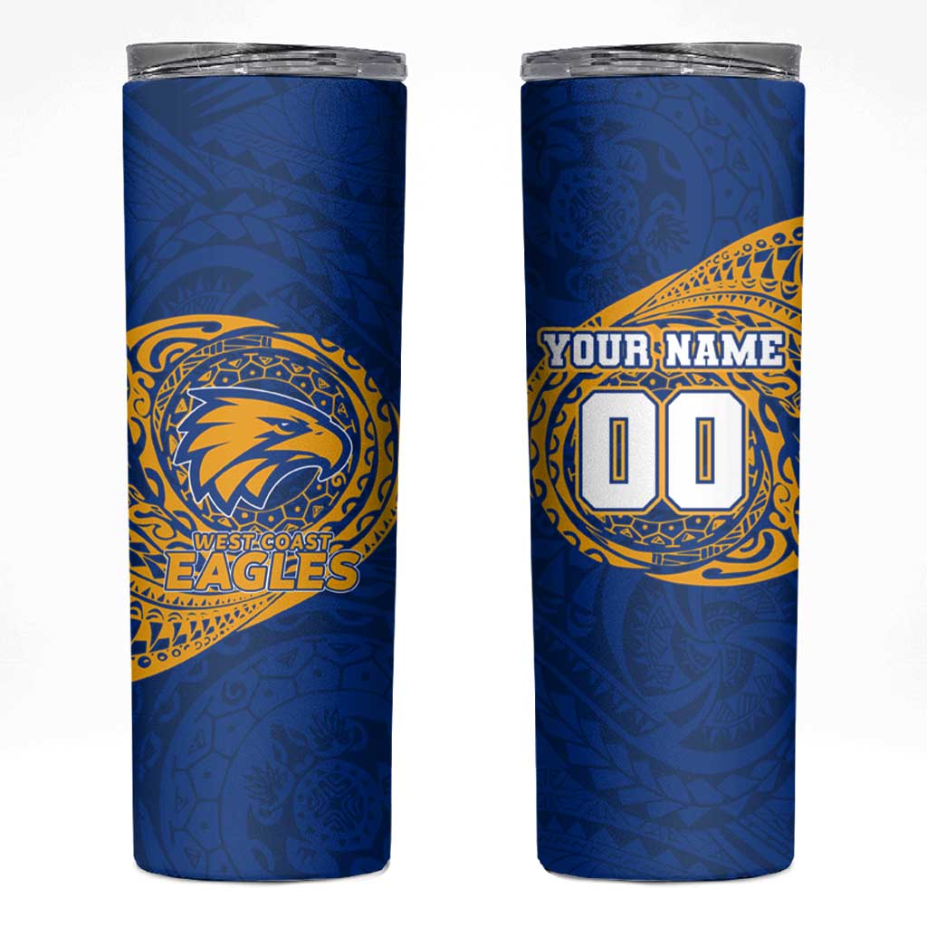 Personalized West Coast Eagles Polynesian Skinny Tumbler Tribal Chest and Sleeve Tattoo Heritage Warrior