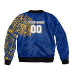 Personalized West Coast Eagles Polynesian Sleeve Zip Bomber Jacket Tribal Chest and Sleeve Tattoo Heritage Warrior