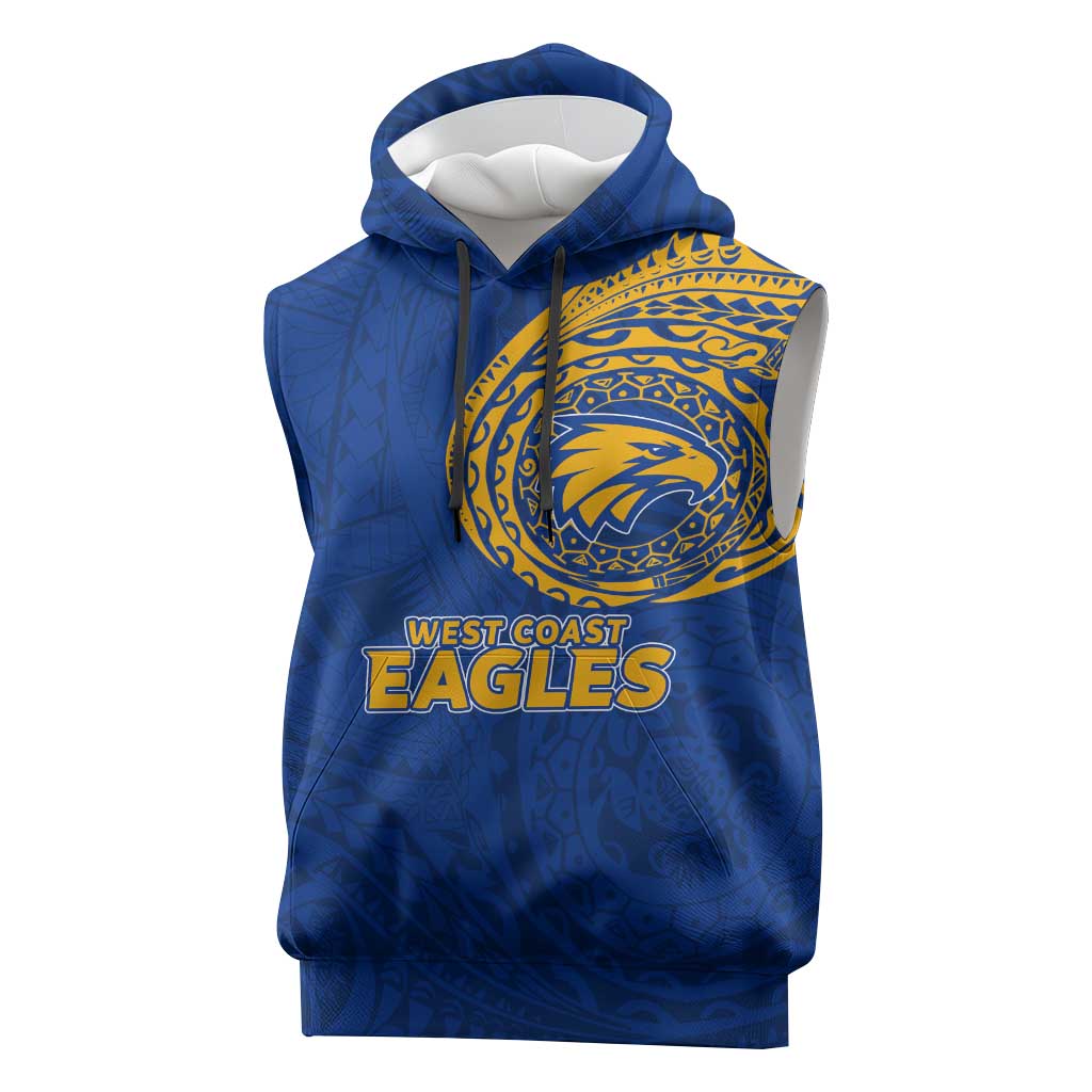 Personalized West Coast Eagles Polynesian Sleeveless Hoodie Tribal Chest and Sleeve Tattoo Heritage Warrior