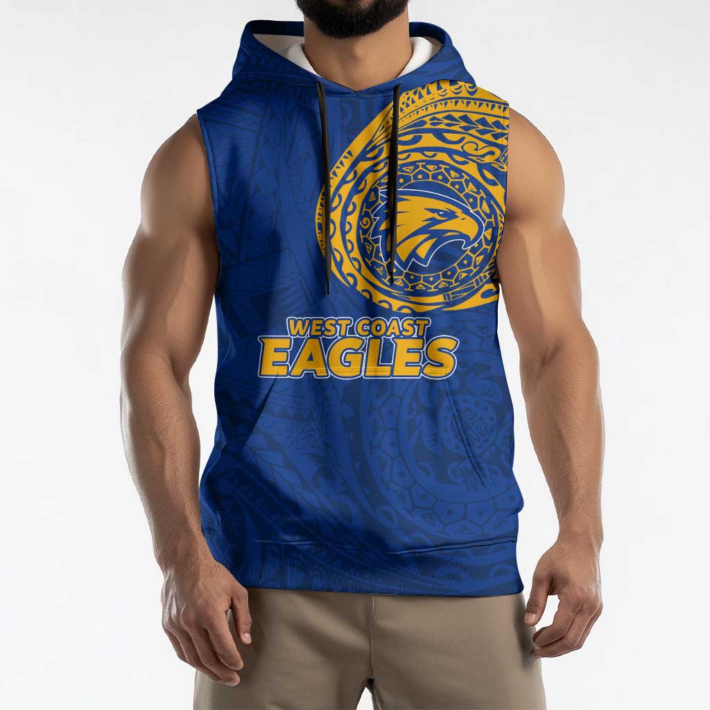 Personalized West Coast Eagles Polynesian Sleeveless Hoodie Tribal Chest and Sleeve Tattoo Heritage Warrior