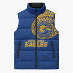 Personalized West Coast Eagles Polynesian Sleeveless Puffer Jacket Tribal Chest and Sleeve Tattoo Heritage Warrior