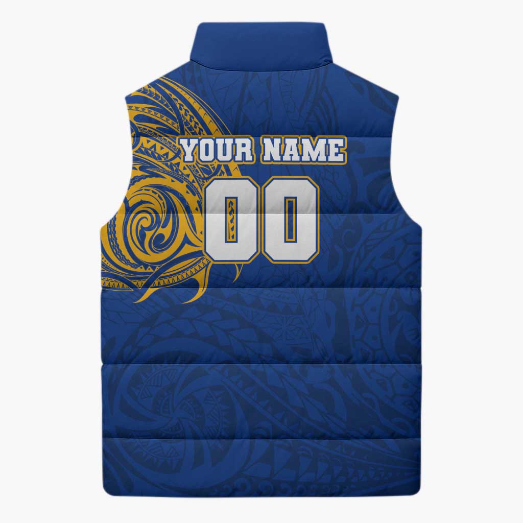 Personalized West Coast Eagles Polynesian Sleeveless Puffer Jacket Tribal Chest and Sleeve Tattoo Heritage Warrior