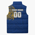 Personalized West Coast Eagles Polynesian Sleeveless Puffer Jacket Tribal Chest and Sleeve Tattoo Heritage Warrior