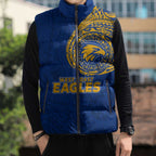 Personalized West Coast Eagles Polynesian Sleeveless Puffer Jacket Tribal Chest and Sleeve Tattoo Heritage Warrior