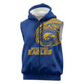 Personalized West Coast Eagles Polynesian Sleeveless Zip Hoodie Tribal Chest and Sleeve Tattoo Heritage Warrior