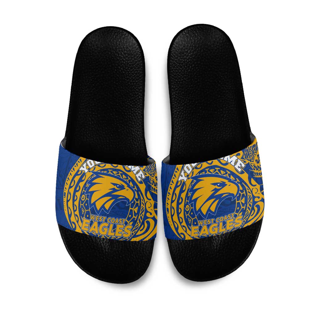 Personalized West Coast Eagles Polynesian Slide Sandals Tribal Chest and Sleeve Tattoo Heritage Warrior