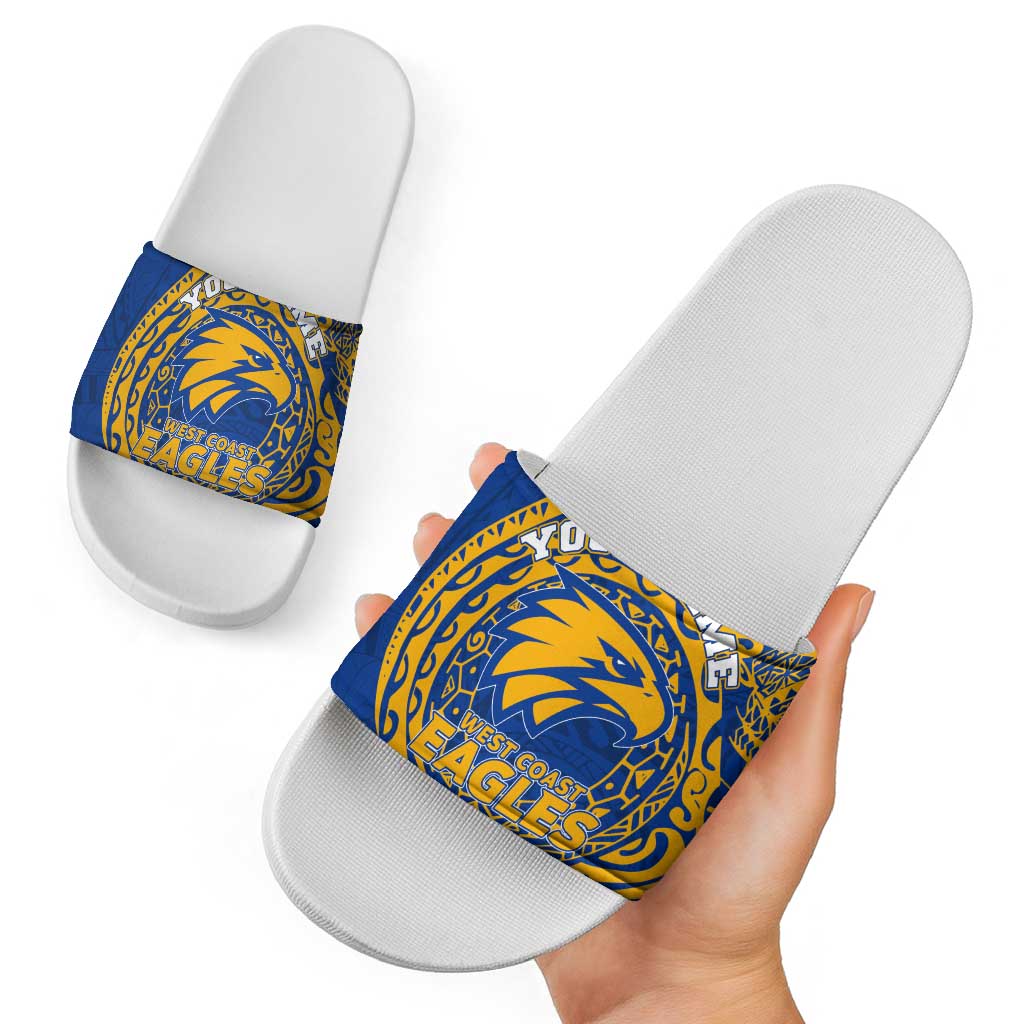 Personalized West Coast Eagles Polynesian Slide Sandals Tribal Chest and Sleeve Tattoo Heritage Warrior