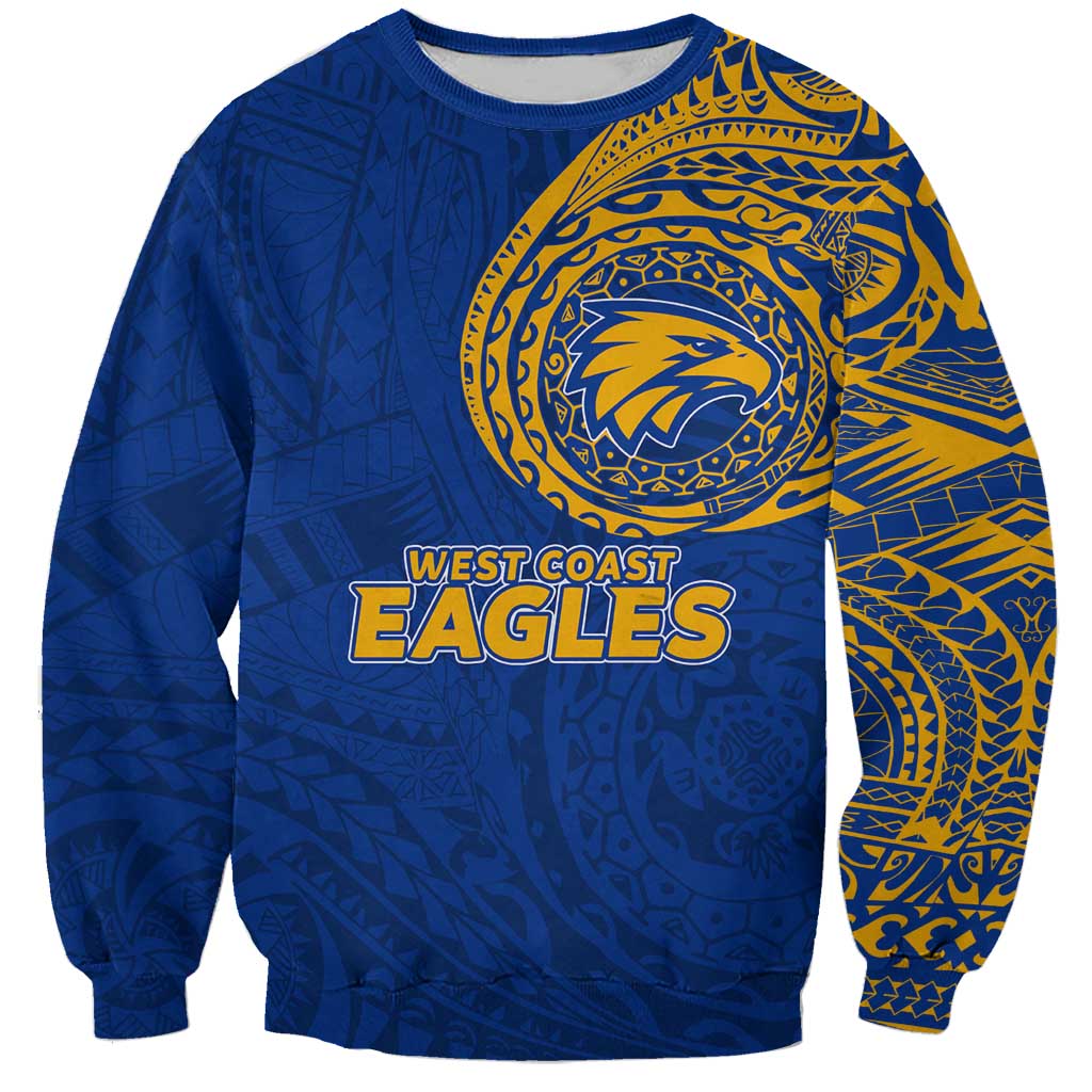 Personalized West Coast Eagles Polynesian Sweatshirt Tribal Chest and Sleeve Tattoo Heritage Warrior
