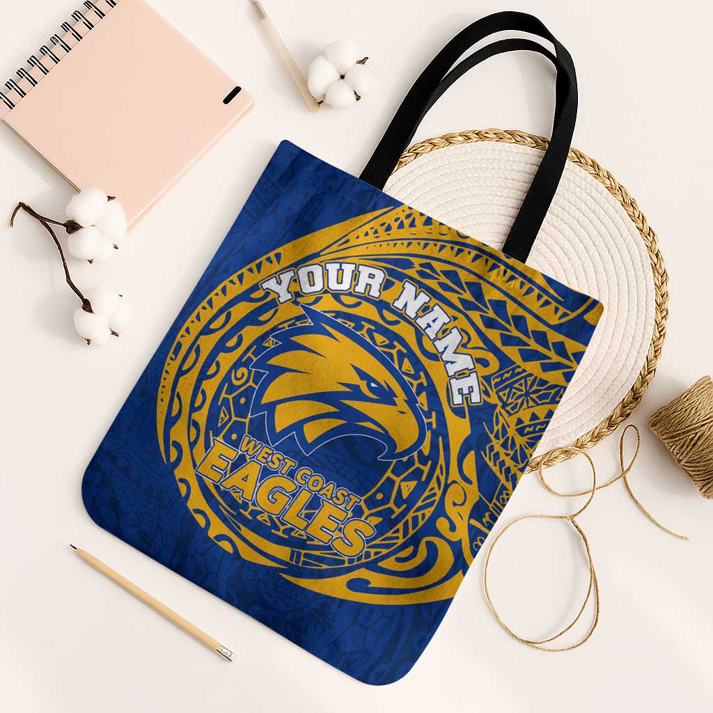 Personalized West Coast Eagles Polynesian Tote Bag Tribal Chest and Sleeve Tattoo Heritage Warrior