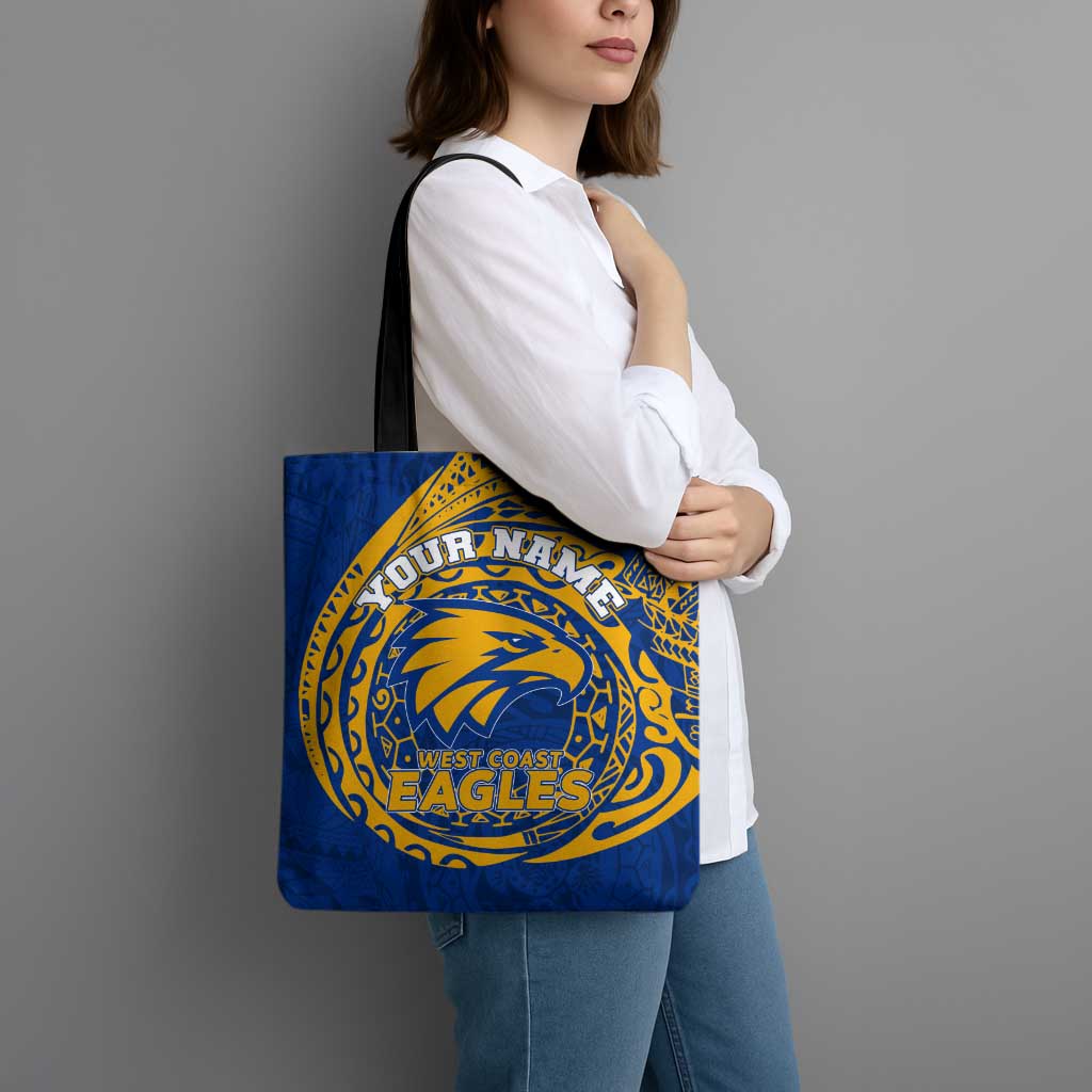 Personalized West Coast Eagles Polynesian Tote Bag Tribal Chest and Sleeve Tattoo Heritage Warrior