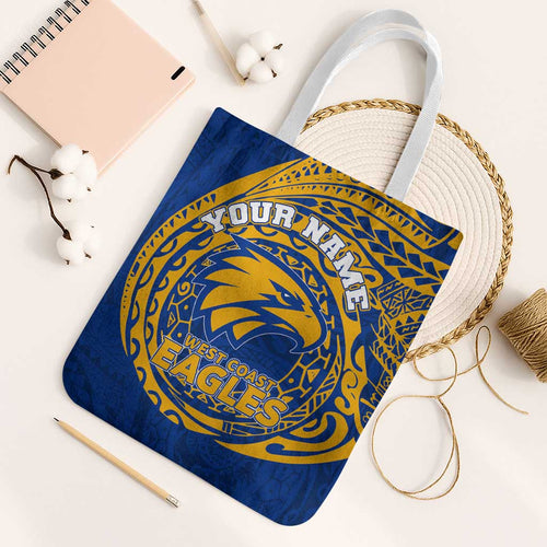 Personalized West Coast Eagles Polynesian Tote Bag Tribal Chest and Sleeve Tattoo Heritage Warrior