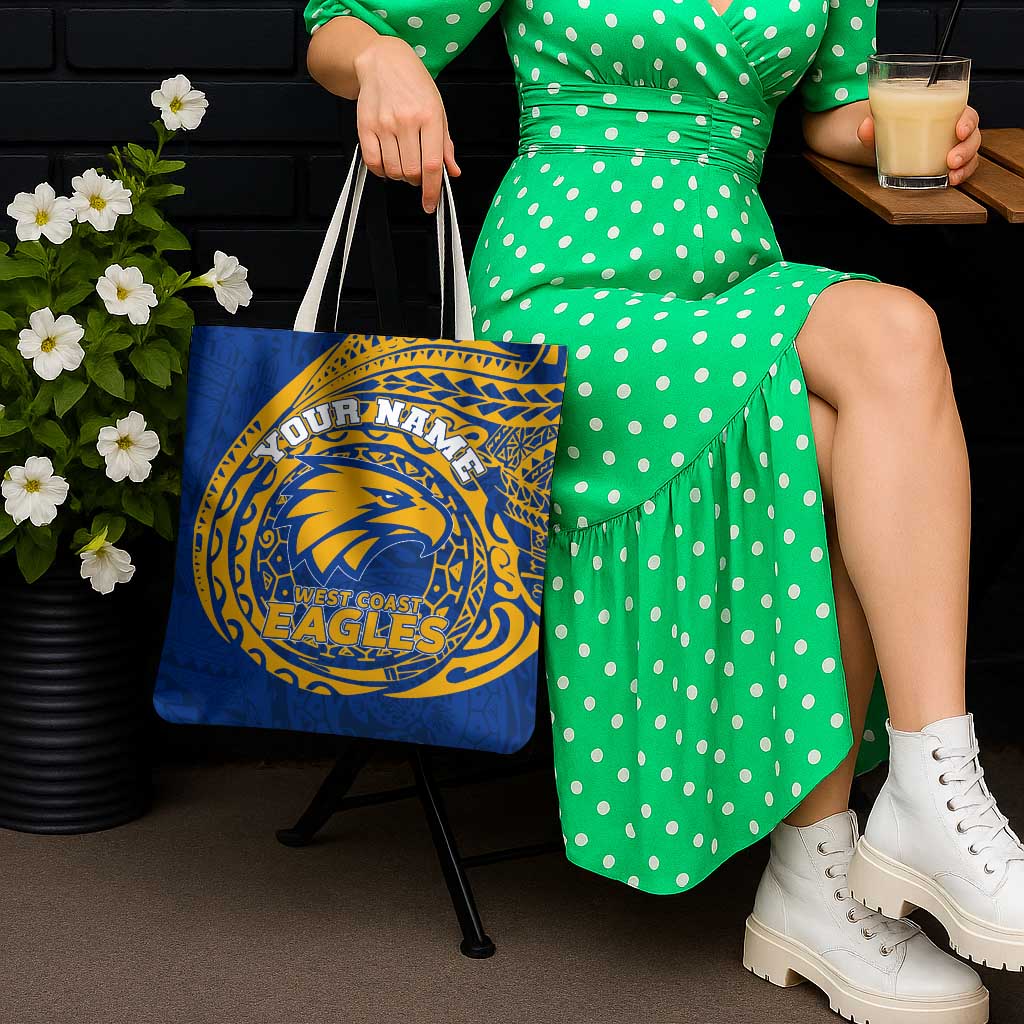 Personalized West Coast Eagles Polynesian Tote Bag Tribal Chest and Sleeve Tattoo Heritage Warrior
