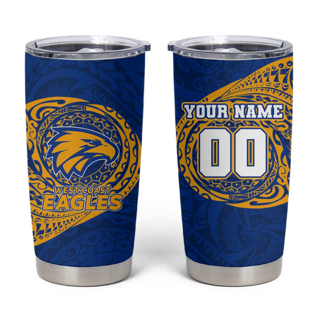 Personalized West Coast Eagles Polynesian Tumbler Cup Tribal Chest and Sleeve Tattoo Heritage Warrior