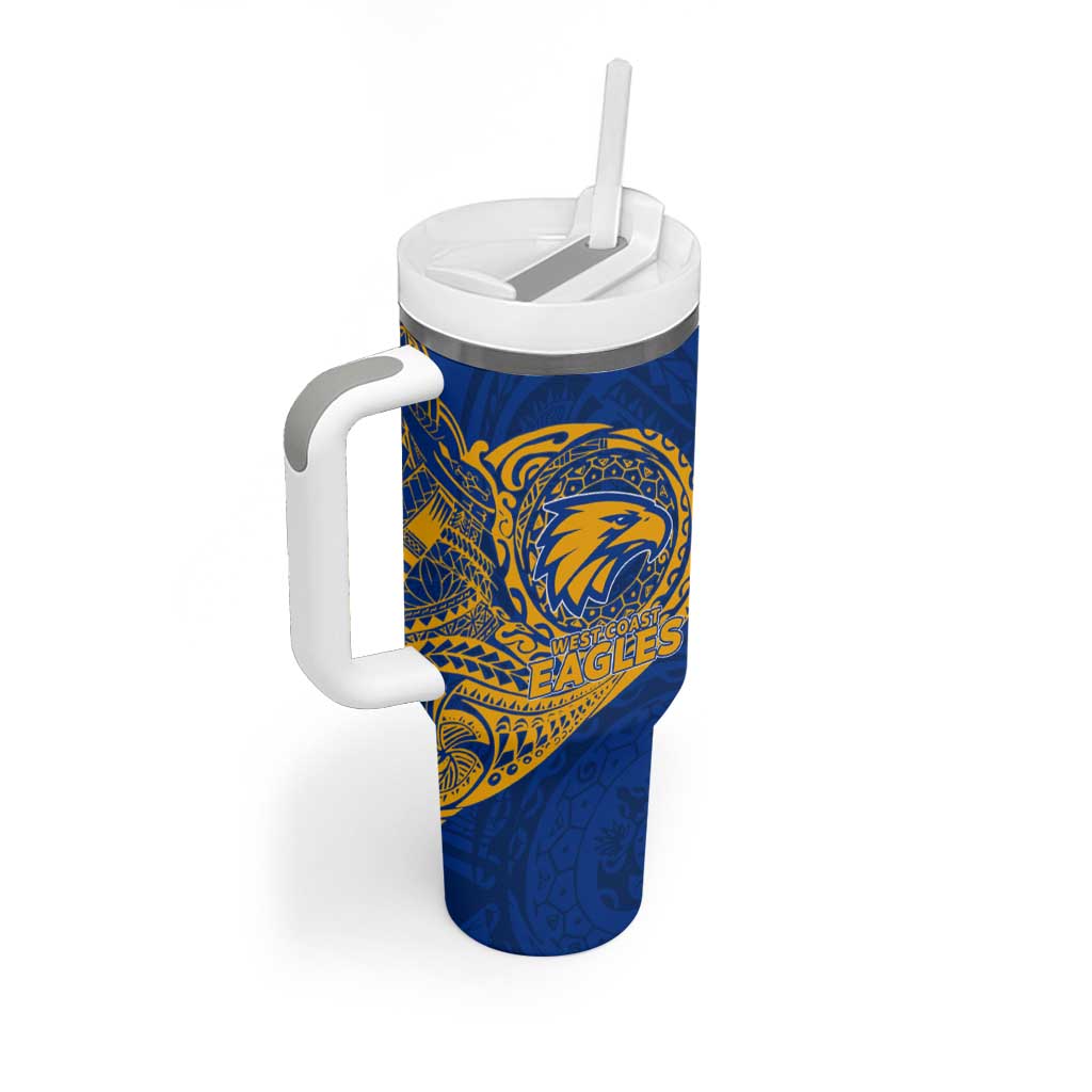 Personalized West Coast Eagles Polynesian Tumbler With Handle Tribal Chest and Sleeve Tattoo Heritage Warrior