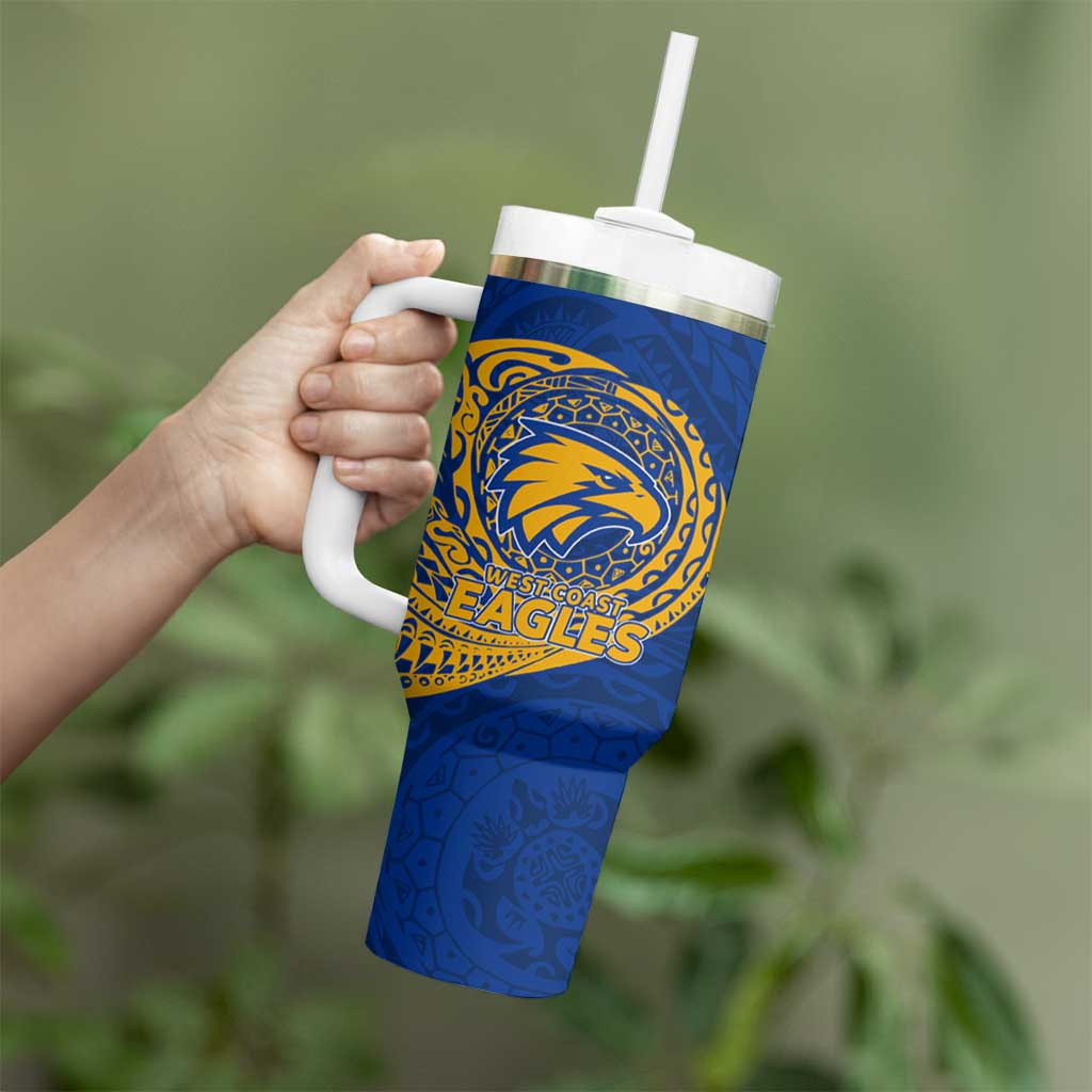 Personalized West Coast Eagles Polynesian Tumbler With Handle Tribal Chest and Sleeve Tattoo Heritage Warrior