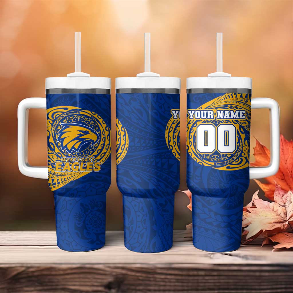 Personalized West Coast Eagles Polynesian Tumbler With Handle Tribal Chest and Sleeve Tattoo Heritage Warrior