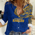 Personalized West Coast Eagles Polynesian Women Casual Shirt Tribal Chest and Sleeve Tattoo Heritage Warrior