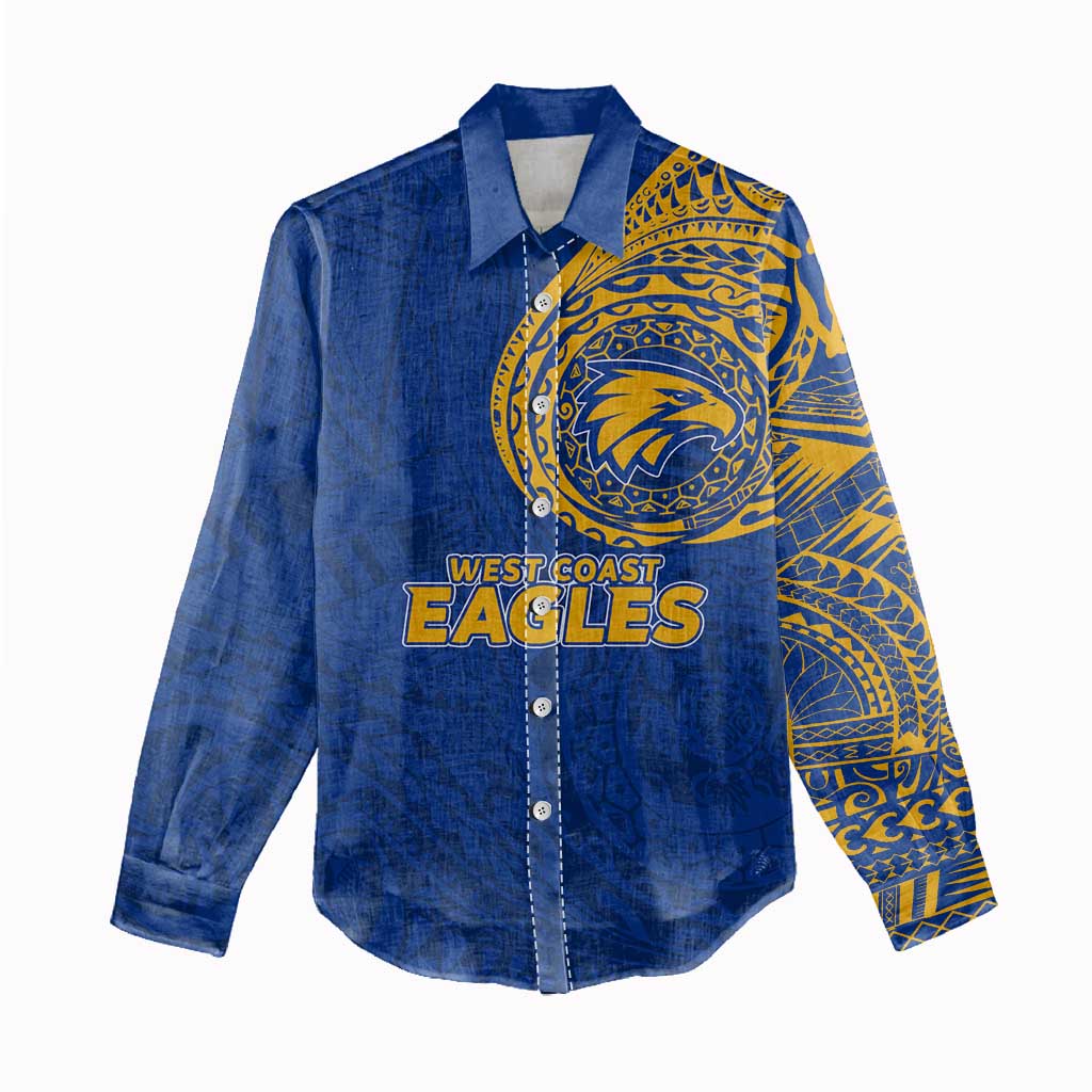 Personalized West Coast Eagles Polynesian Women Casual Shirt Tribal Chest and Sleeve Tattoo Heritage Warrior