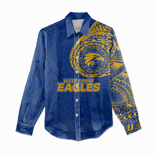 Personalized West Coast Eagles Polynesian Women Casual Shirt Tribal Chest and Sleeve Tattoo Heritage Warrior