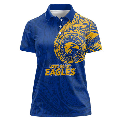 Personalized West Coast Eagles Polynesian Women Polo Shirt Tribal Chest and Sleeve Tattoo Heritage Warrior