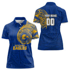 Personalized West Coast Eagles Polynesian Women Polo Shirt Tribal Chest and Sleeve Tattoo Heritage Warrior