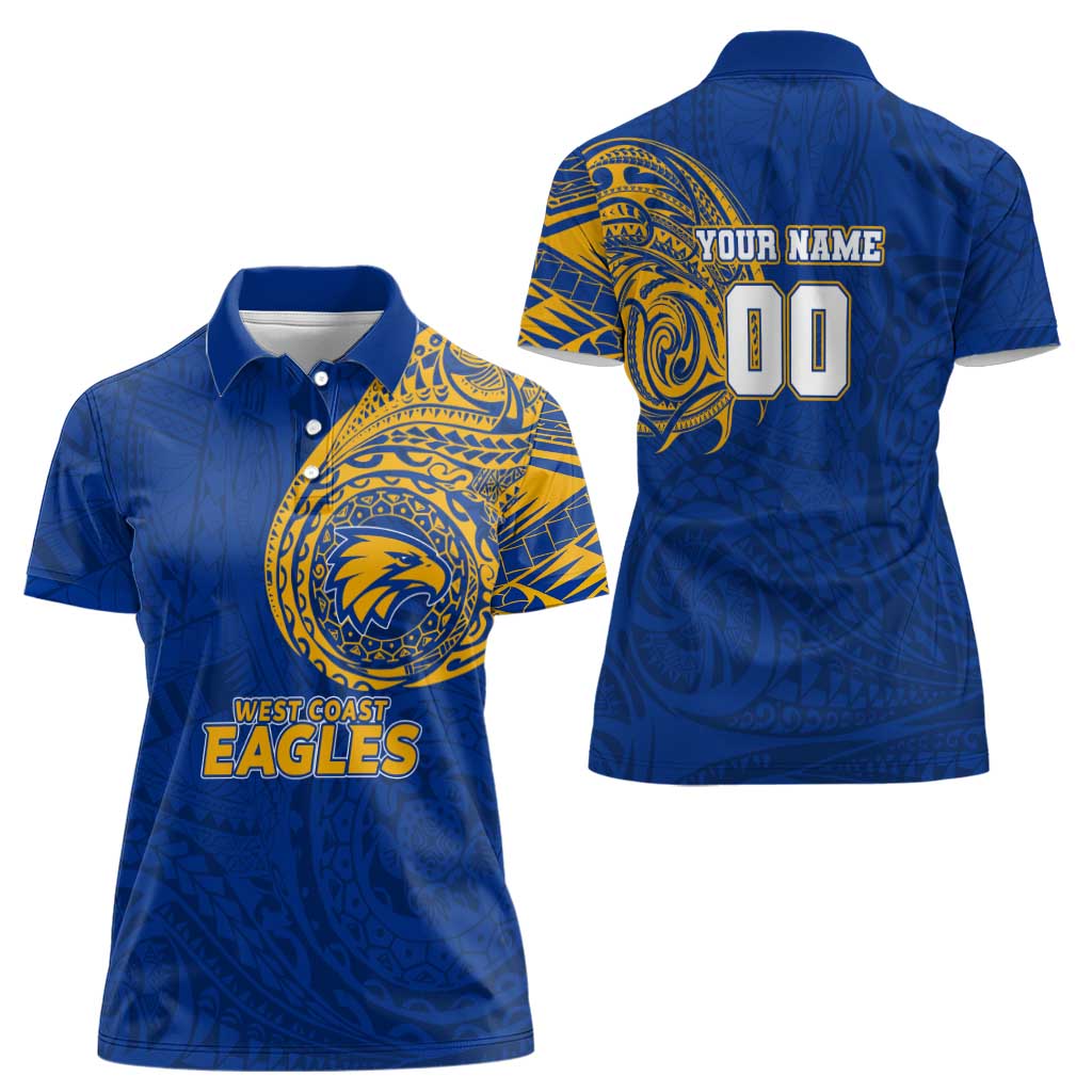 Personalized West Coast Eagles Polynesian Women Polo Shirt Tribal Chest and Sleeve Tattoo Heritage Warrior