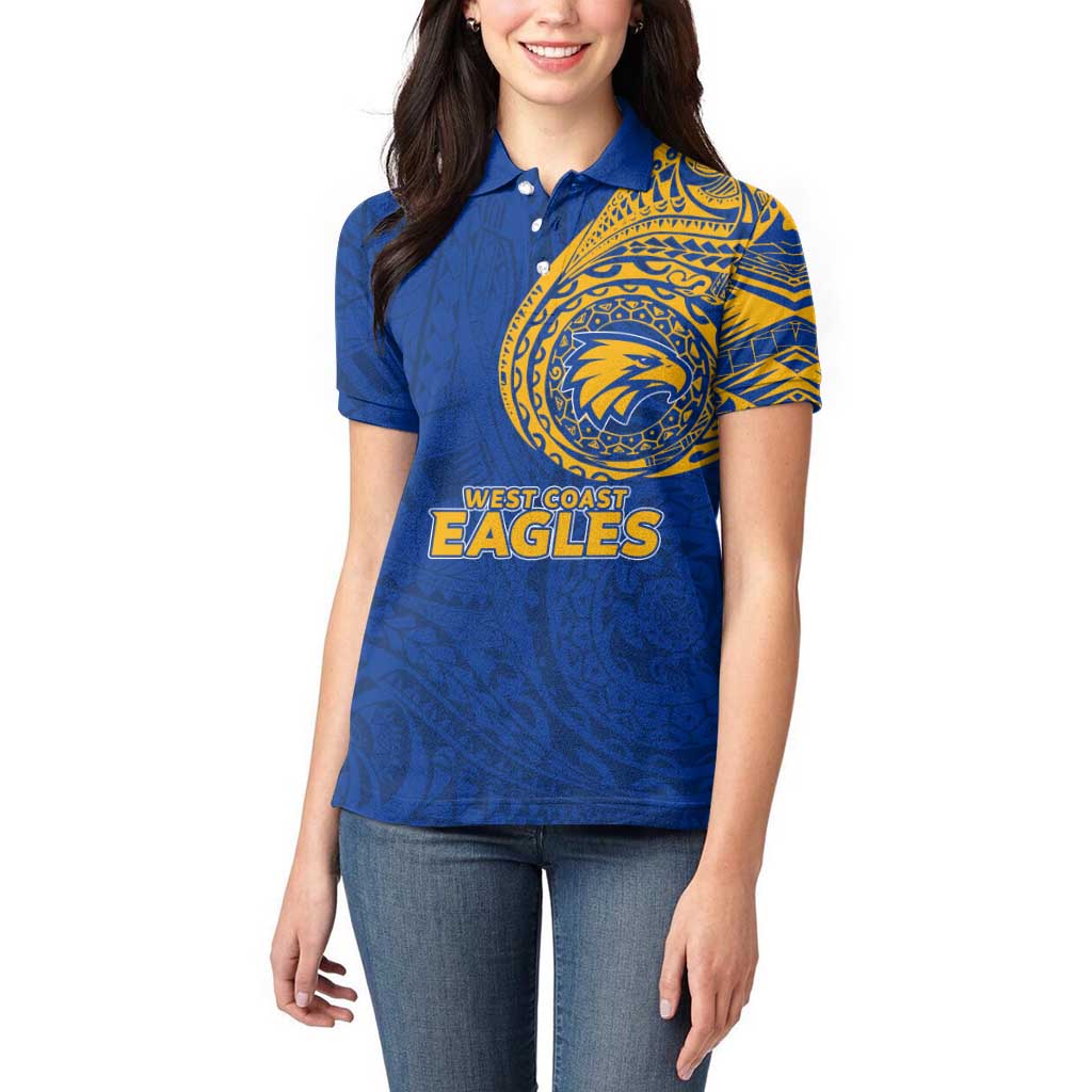 Personalized West Coast Eagles Polynesian Women Polo Shirt Tribal Chest and Sleeve Tattoo Heritage Warrior