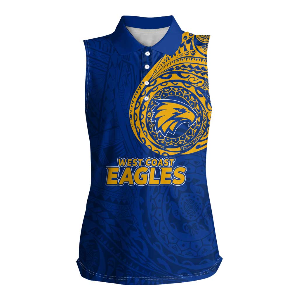 Personalized West Coast Eagles Polynesian Women Sleeveless Polo Shirt Tribal Chest and Sleeve Tattoo Heritage Warrior