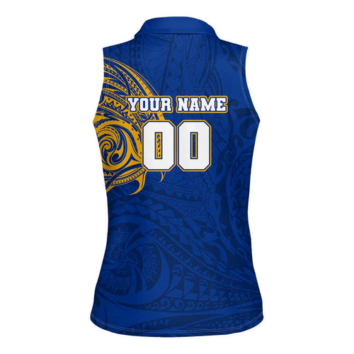 Personalized West Coast Eagles Polynesian Women Sleeveless Polo Shirt Tribal Chest and Sleeve Tattoo Heritage Warrior